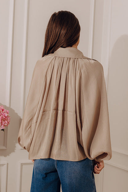 City Lights Organza Zip Up Top in Taupe