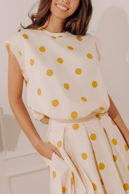 Bistro Charm Polka Dot Bubble Hem Top