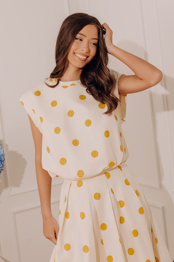 Bistro Charm Polka Dot Bubble Hem Top
