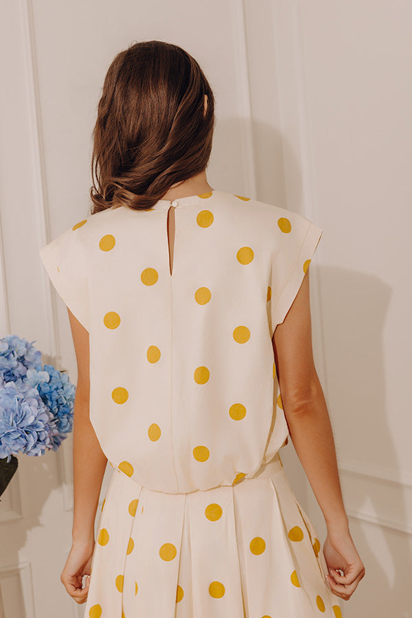 Bistro Charm Polka Dot Bubble Hem Top