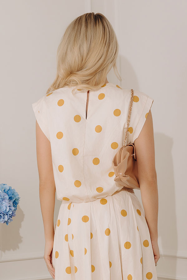 Bistro Charm Polka Dot Bubble Hem Top