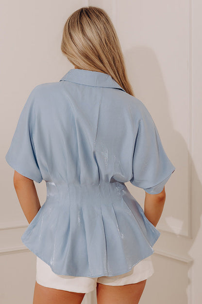 Simply Elevated Pleated Top in Light Blue