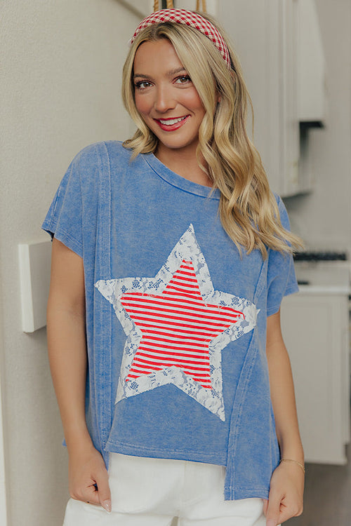 Star Spangled Perfection Vintage Wash Patchwork Top