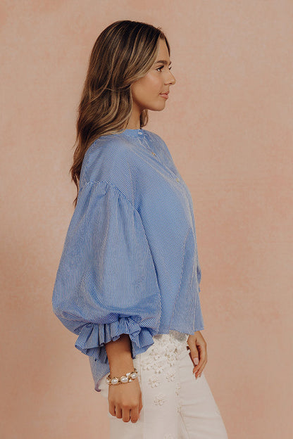 Coastal Ease Button Down Top in Blue