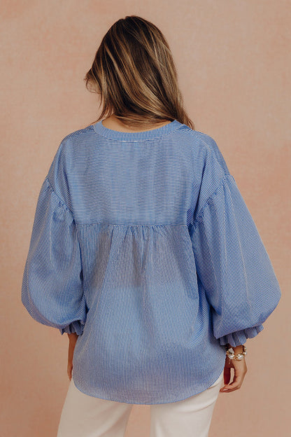Coastal Ease Button Down Top in Blue