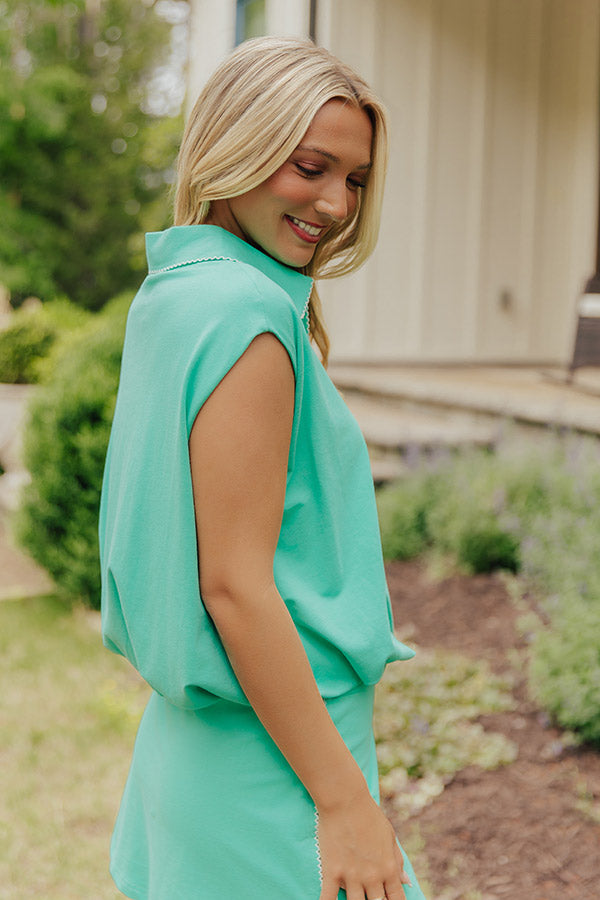 Coastal Club Quarter Zip Top in Light Emerald