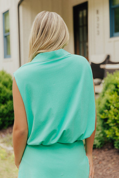 Coastal Club Quarter Zip Top in Light Emerald
