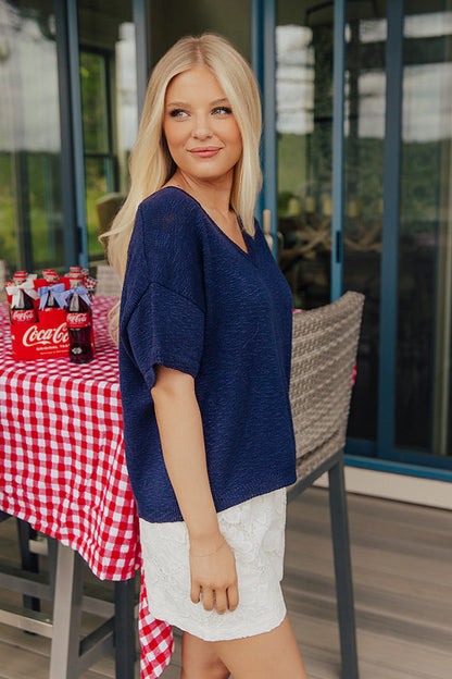 Coffee Run Cutie Knit Top in Navy