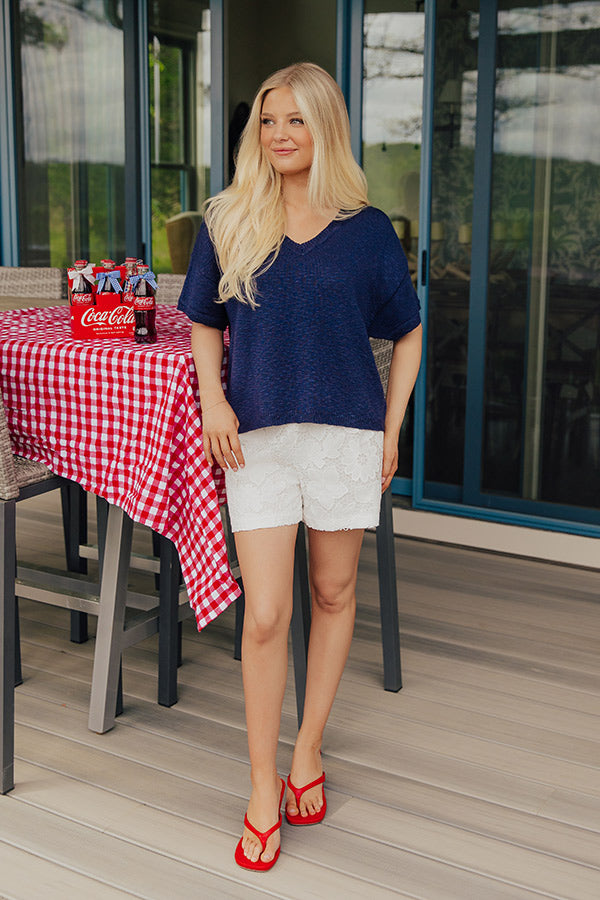 Coffee Run Cutie Knit Top in Navy