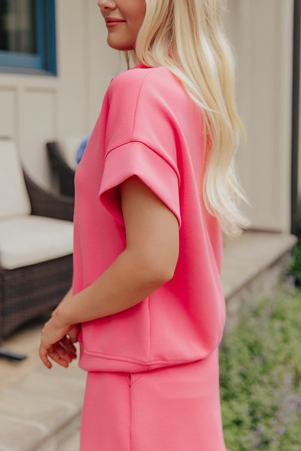 Metro Lounge Scuba Short Sleeve Top in Bubblegum Pink