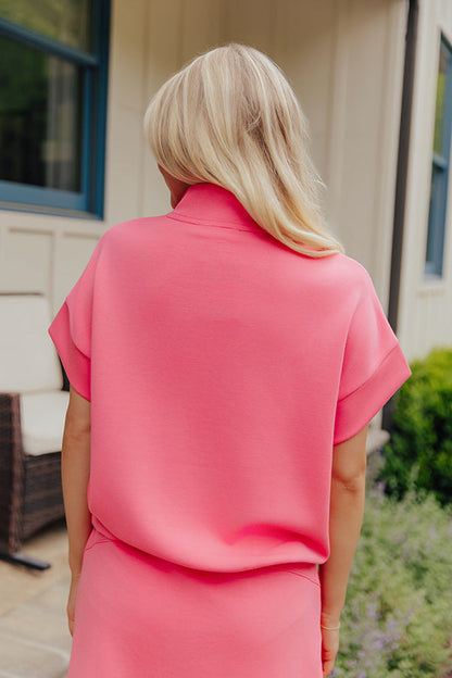 Metro Lounge Scuba Short Sleeve Top in Bubblegum Pink