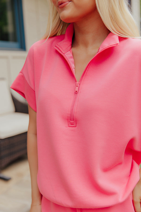 Metro Lounge Scuba Short Sleeve Top in Bubblegum Pink