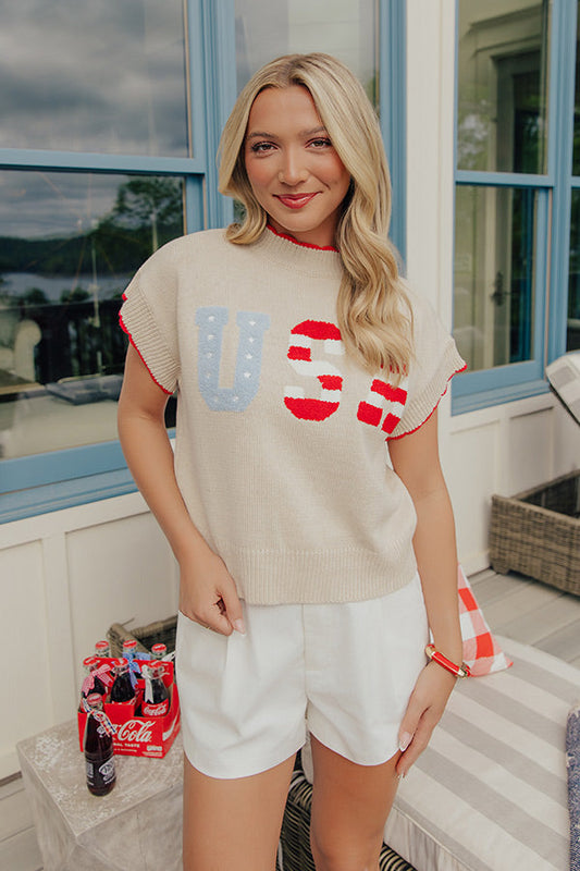 American Dream Embroidered Knit Sweater Top