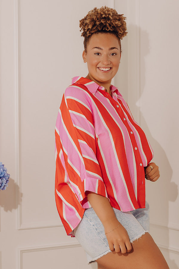 Sugar Rush Stripe Button Up Top Curves