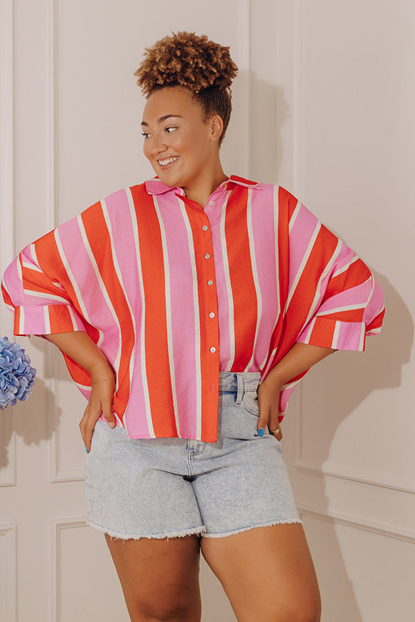 Sugar Rush Stripe Button Up Top Curves