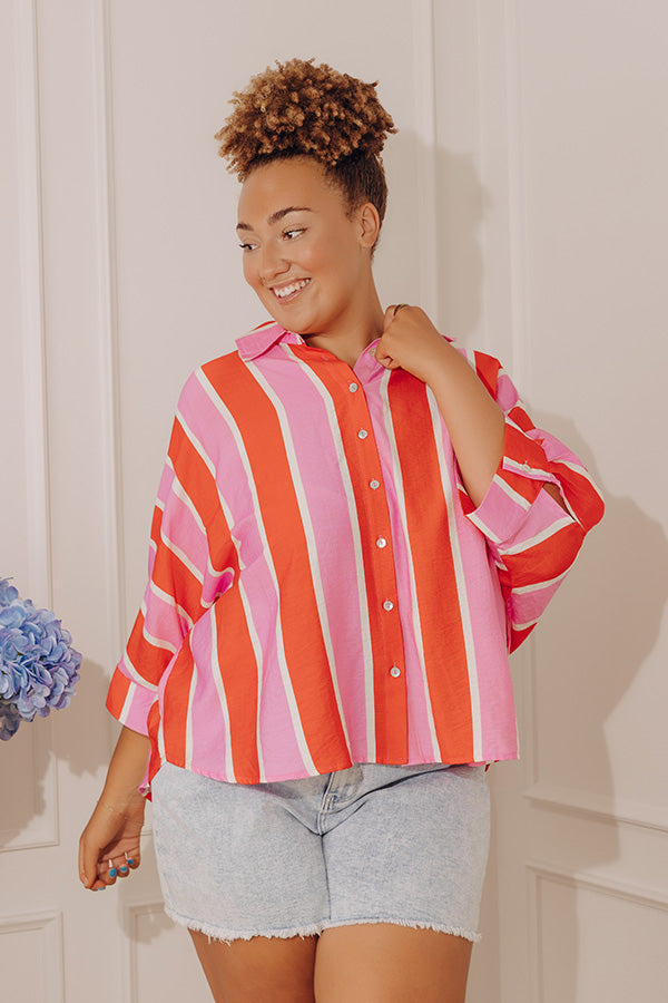 Sugar Rush Stripe Button Up Top Curves