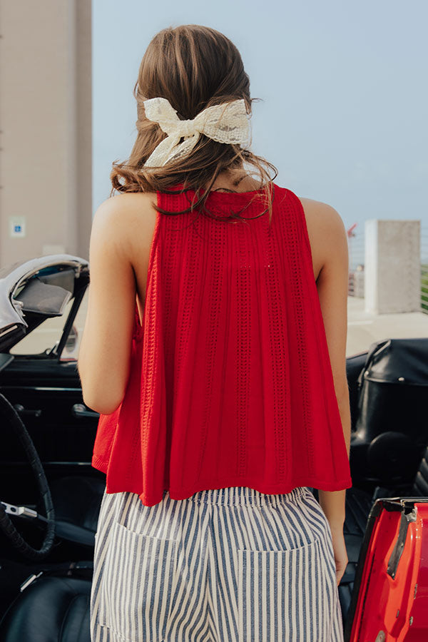 Sparks Fly Pointelle Knit Tank in Red