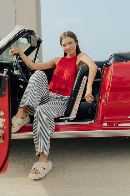 Sparks Fly Pointelle Knit Tank in Red