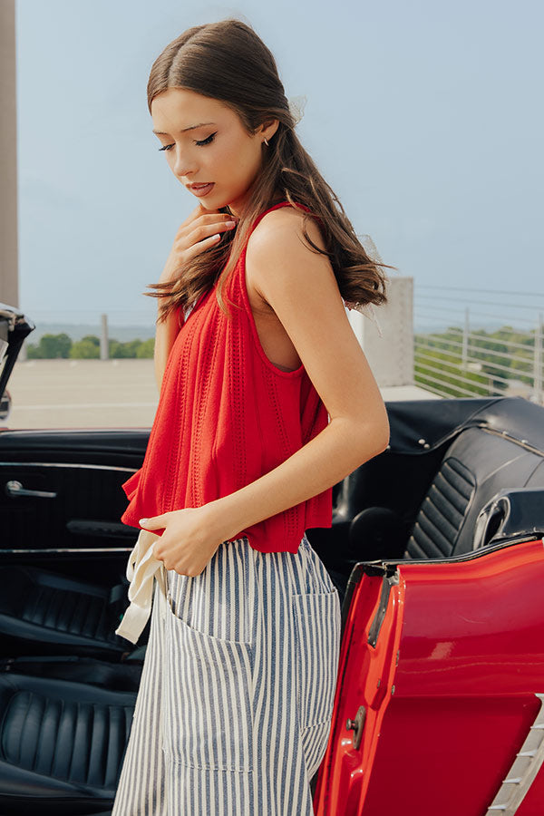 Sparks Fly Pointelle Knit Tank in Red