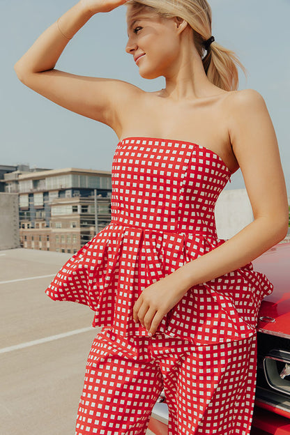 Soho Picnic Gingham Peplum Top