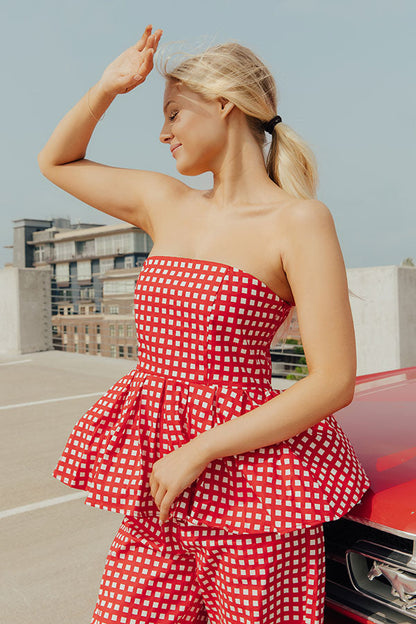 Soho Picnic Gingham Peplum Top