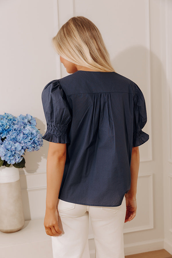 Uptown Darling Button Down Top in Navy