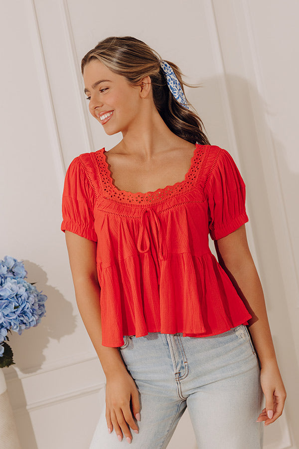 Darling Energy Eyelet Top in Scarlet