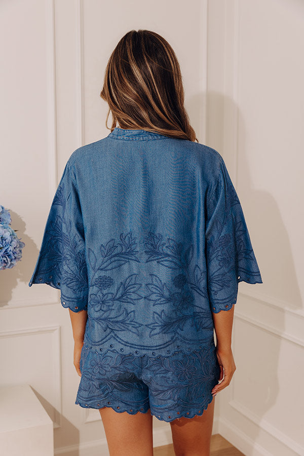 Manhattan Muse Embroidered Chambray Top