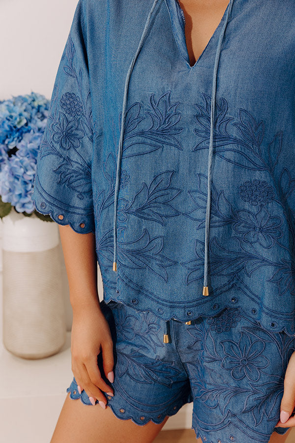 Manhattan Muse Embroidered Chambray Top
