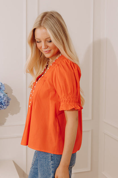 Uptown Darling Button Down Top in Tangerine