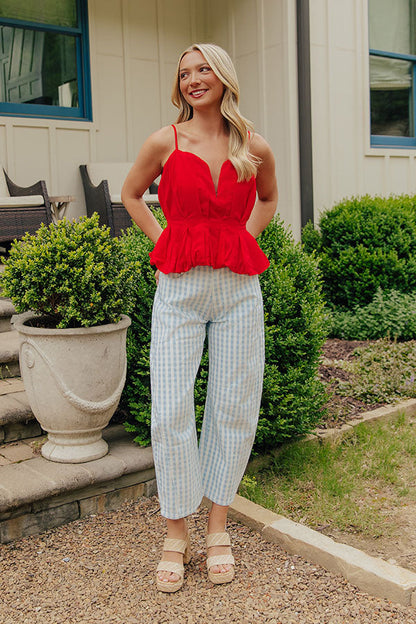 Flirt Alert Linen-Blend Top in Red