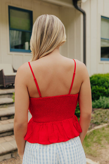 Flirt Alert Linen-Blend Top in Red