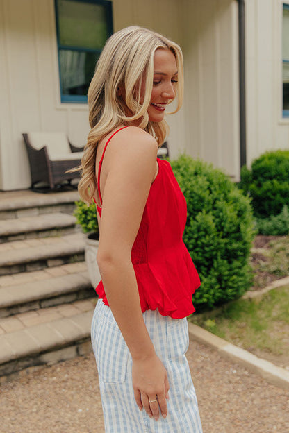 Flirt Alert Linen-Blend Top in Red