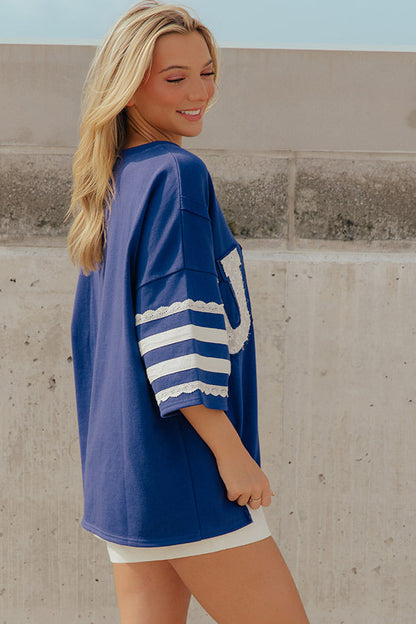 USA Vibes Patchwork Oversized Tee in Navy