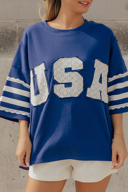 USA Vibes Patchwork Oversized Tee in Navy