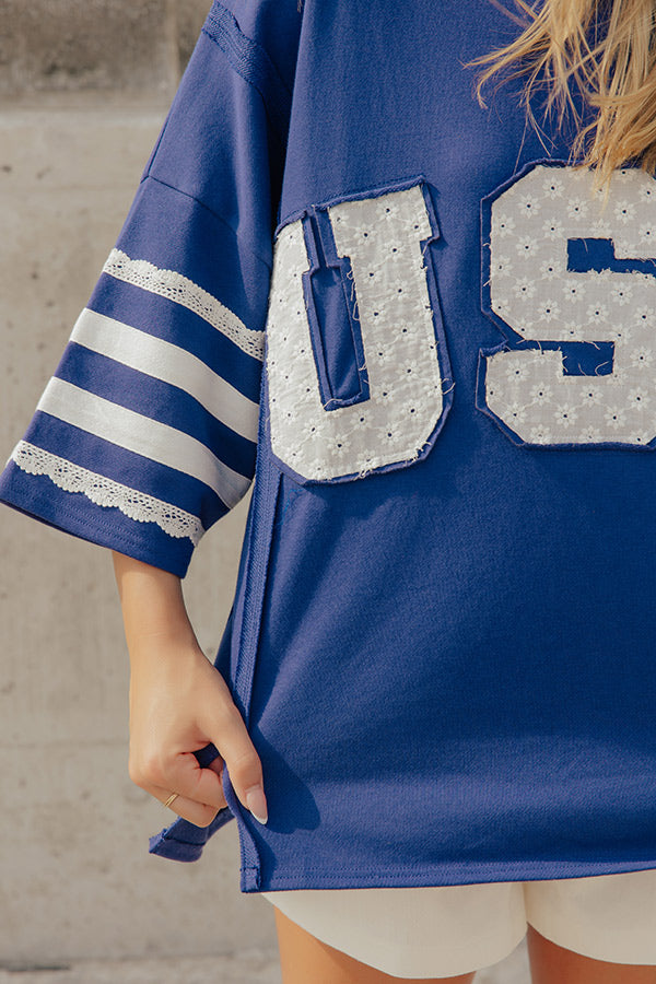USA Vibes Patchwork Oversized Tee in Navy