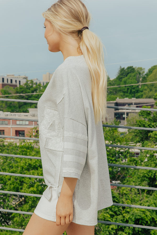 USA Vibes Patchwork Oversized Tee in Heather Grey