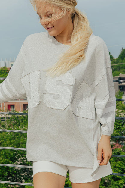 USA Vibes Patchwork Oversized Tee in Heather Grey