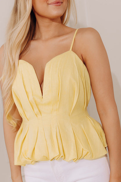 Flirt Alert Linen-Blend Top in Yellow