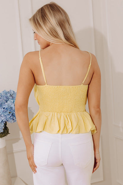 Flirt Alert Linen-Blend Top in Yellow