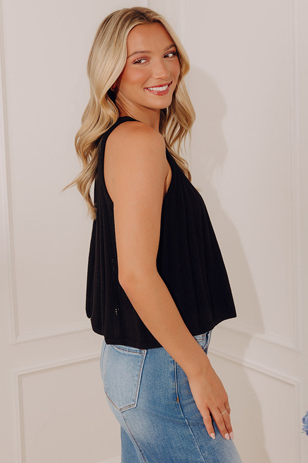 Sparks Fly Pointelle Knit Tank in Black