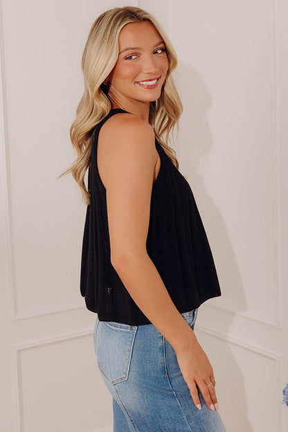 Sparks Fly Pointelle Knit Tank in Black