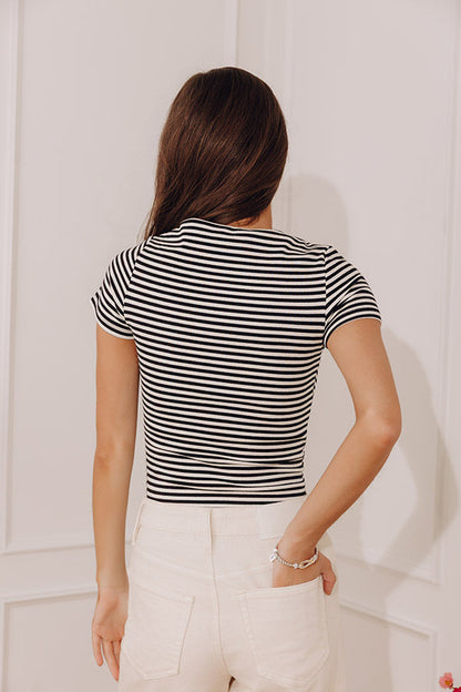 Italian Coast Stripe Knit Top in Black