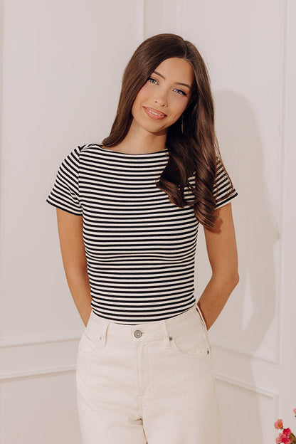 Italian Coast Stripe Knit Top in Black