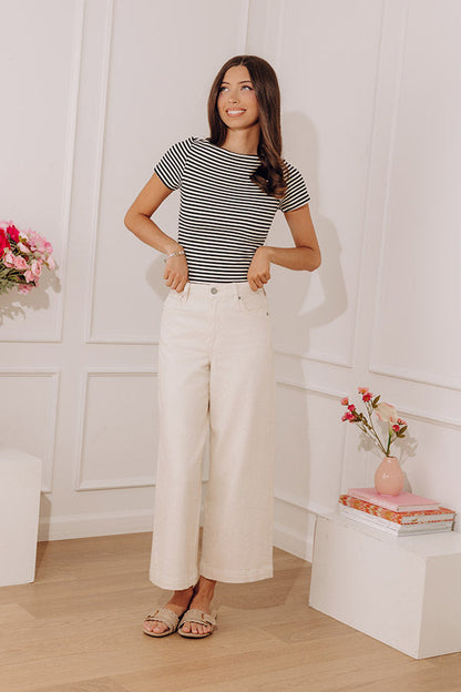 Italian Coast Stripe Knit Top in Black