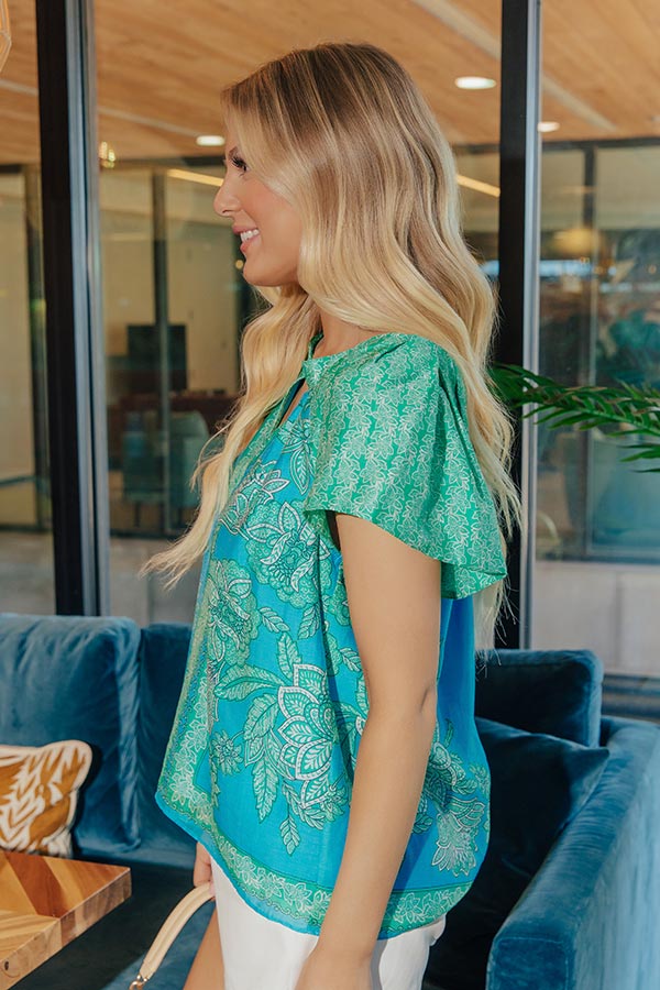 Portofino Stroll Floral Linen-Blend Top