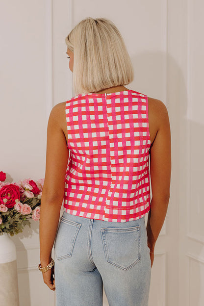 Park Avenue Poise Gingham Top in Hot Pink