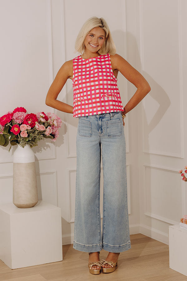 Park Avenue Poise Gingham Top in Hot Pink