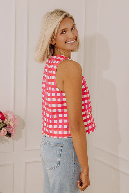 Park Avenue Poise Gingham Top in Hot Pink