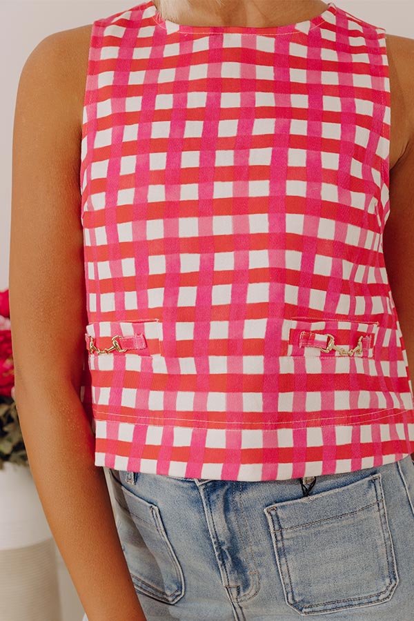 Park Avenue Poise Gingham Top in Hot Pink
